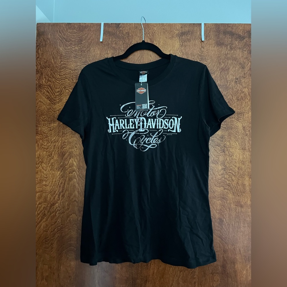NWT Harley-Davidson Black Tee with Logo Script Womensโ size L